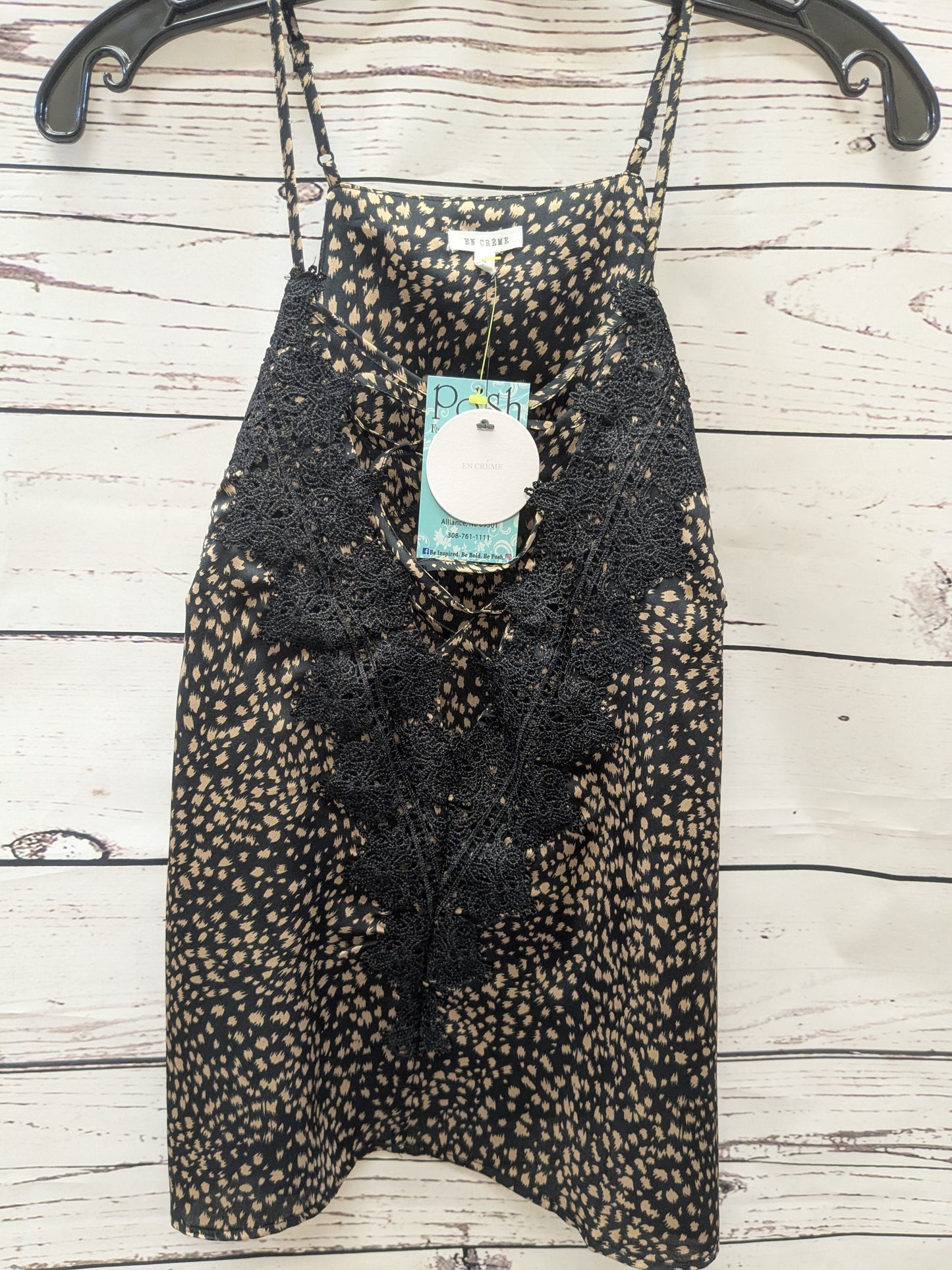 En Creme Spotted Crochet Strappy Neck Blouse
