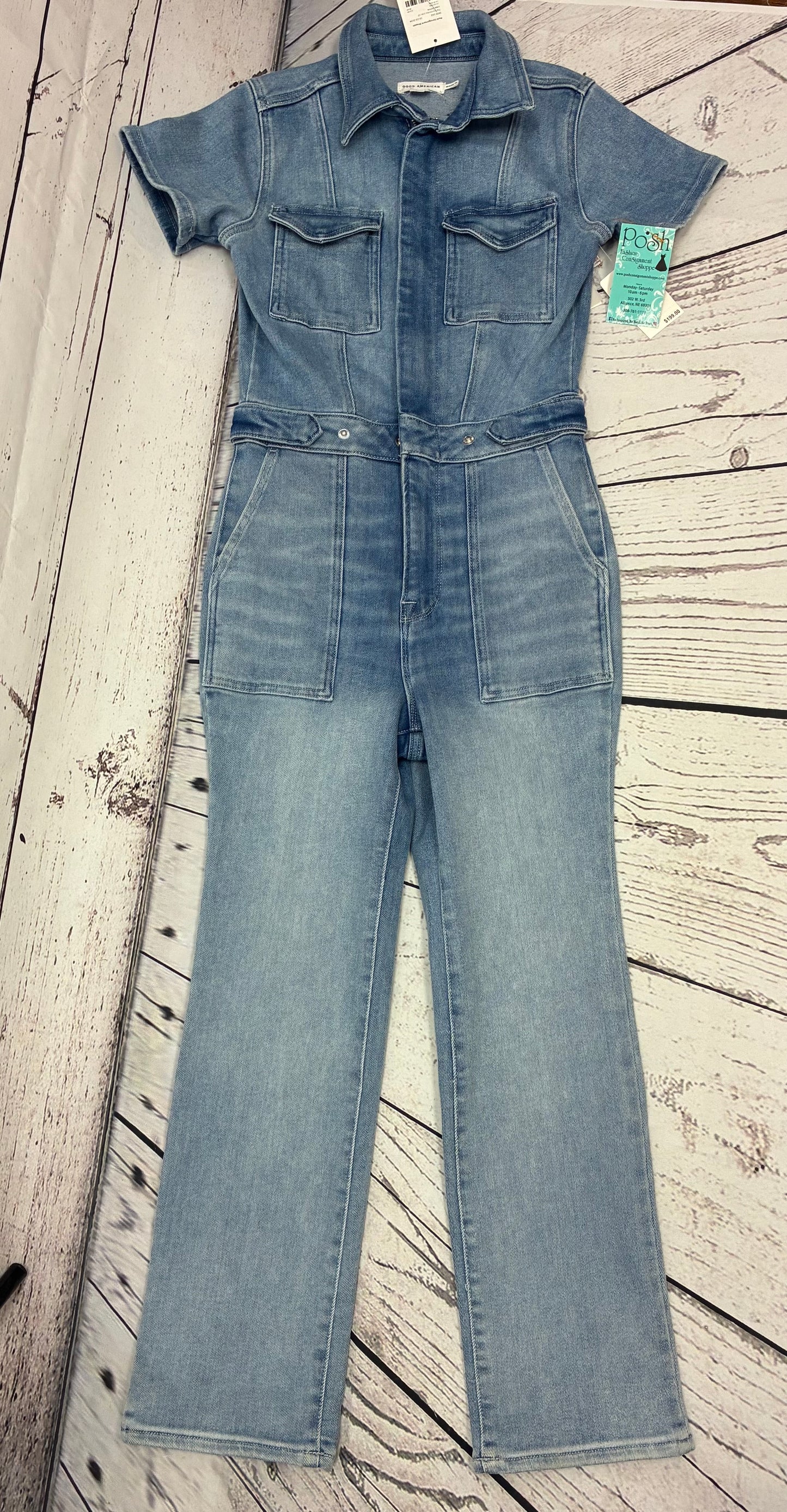 Good American S NWT Zip Up Denim Boiler Suit
