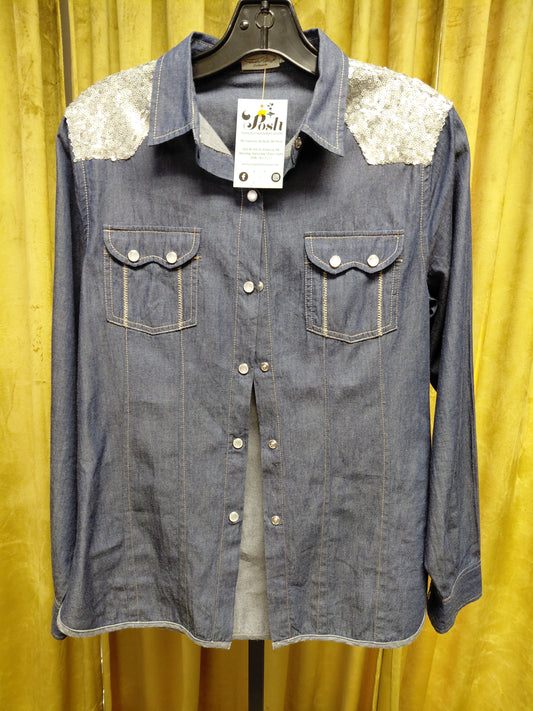 Tasha Palozzi Denim & Sequin Blouse Size S