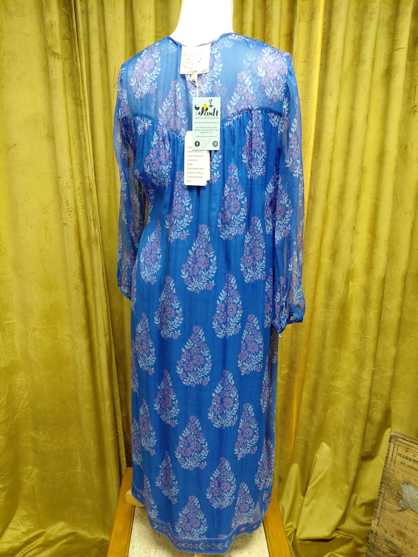 Johnny Was S NWT Floral Sheer Sleeve Dress