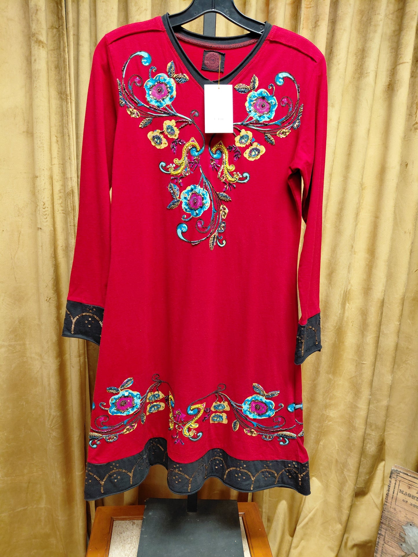 Double D Ranch Red Beaded Flower Dress Size XS
